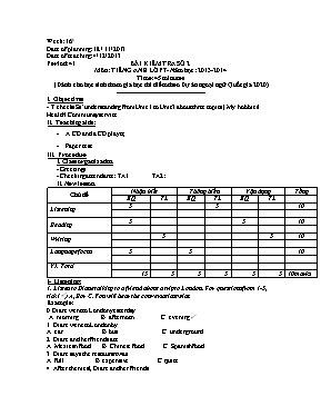 Giáo án Tiếng Anh Lớp 7 - Tiết 41 Bài kiểm tra số 2 - Năm học 2013-2014